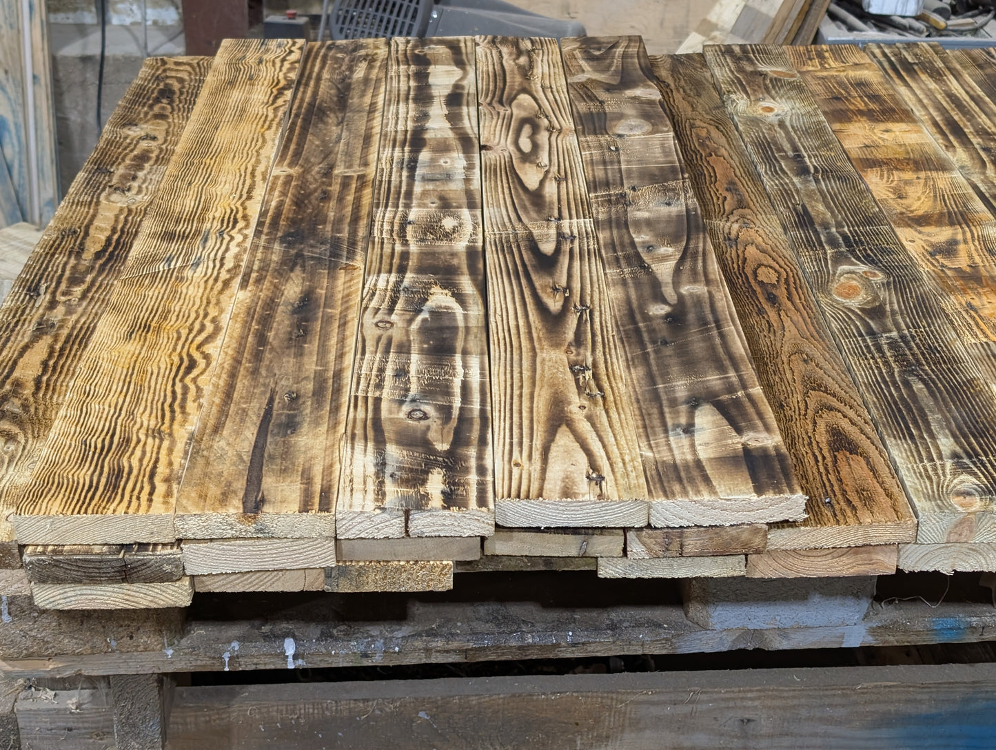 Reclaimed Wood Panels – 1m² Eco-Friendly Scorched Reclaimed Timber Boards