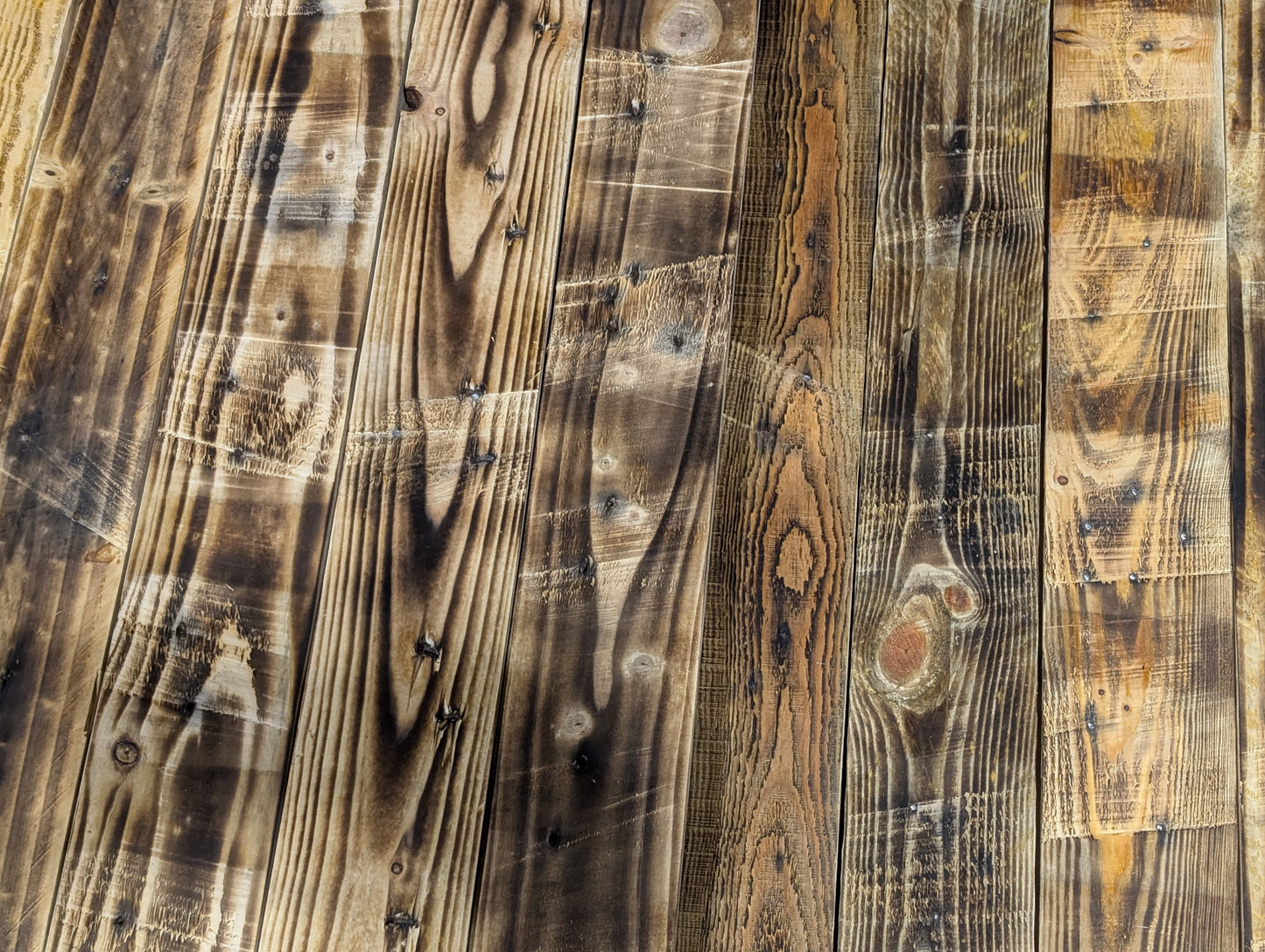 Reclaimed Wood Panels – 1m² Eco-Friendly Scorched Reclaimed Timber Boards